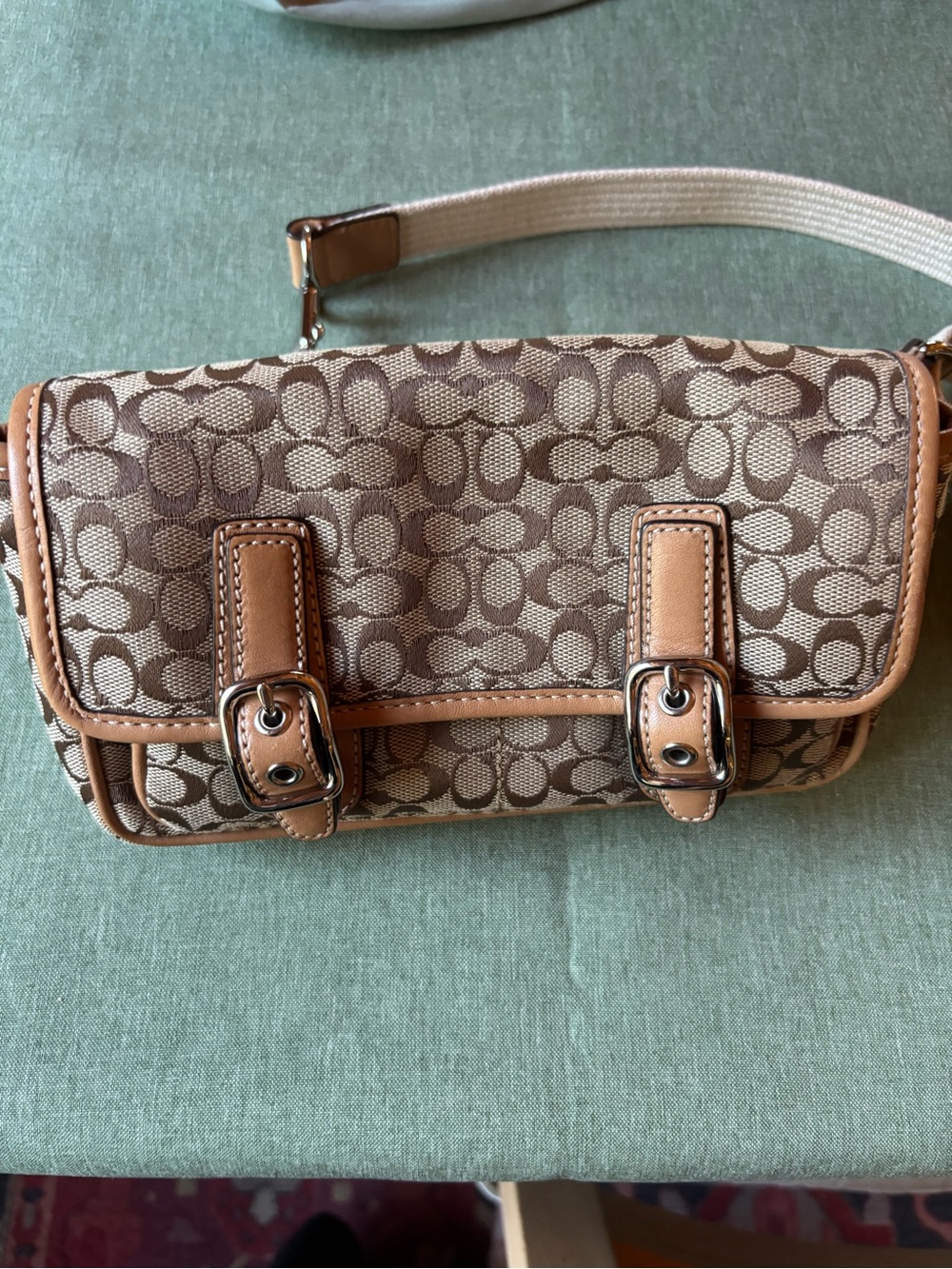 Coach Beige and Tan Signature Canvas Crossbody Bag